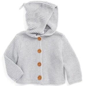 Nordstrom Light Gray Hooded Cardigan with Brown Buttons